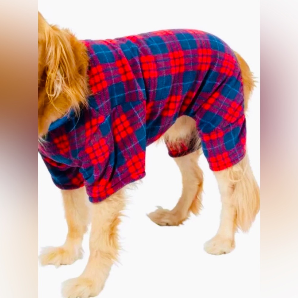 Wag-a-Tude Dog Pajamas Red Blue Plaid Fleece Size: L | Pet Family Christmas Pj